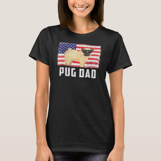 Pug Dad American Flag 4 juli onafhankelijkheidsdag T-shirt (Voorkant)