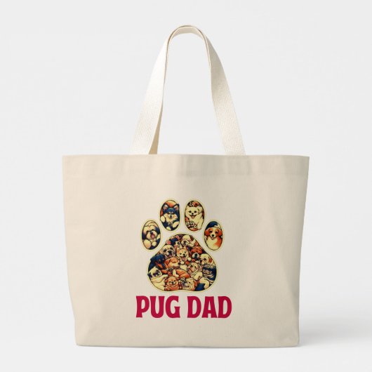 Pug Dad Hondenliefhebbers Vaderdag T-shirt Grote Tote Bag (Achterkant)