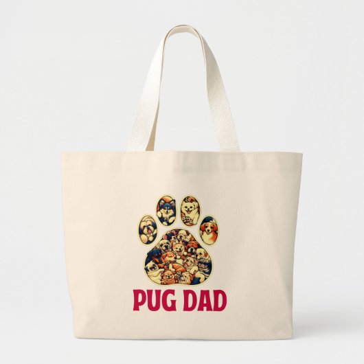 Pug Dad Hondenliefhebbers Vaderdag T-shirt Grote Tote Bag (Voorkant)