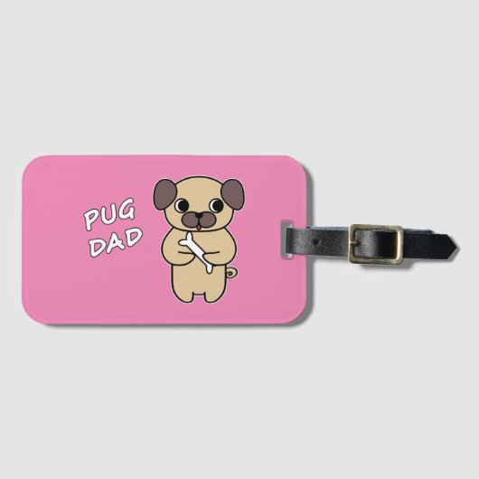 PUG DAD - Roze Bagagelabel (Voorkant (horizontaal))