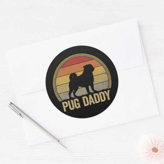Pug Daddy Funny Pug Dad Ronde Sticker (Envelop)