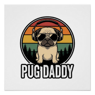 Pug Daddy Vintage Sunset Hond Vector Shirt Ontwerp Perfect Poster