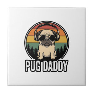 Pug Daddy Vintage Sunset Honden Vector T-shirt Ont Tegeltje