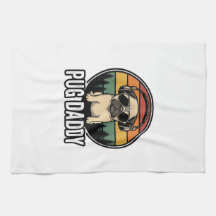 Pug Daddy Vintage Sunset Honden Vector T-shirt Ont Theedoek