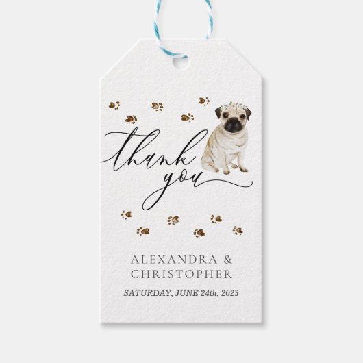 pug Dank je hond Huwelijk Cadeaulabel (Voorkant)