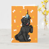 Pug de Gelukkige Cake van de Verjaardag - Zwarte Kaart (Gele Bloem)