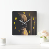 Pug Deep in gedachte Vierkante Klok (Huis)