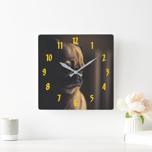 Pug Deep in gedachte Vierkante Klok (Huis)