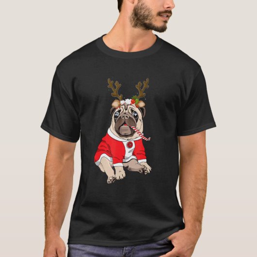 Pug Deer Pug Reindeer Christmas Xmas Idea T-shirt (Voorkant)