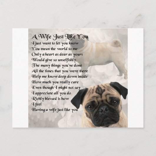Pug Design - Wife gedicht Briefkaart (Voorkant)