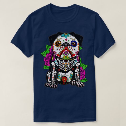 Pug dia de los muertos day of the dode Dog sugar s T-shirt (Design voorkant)
