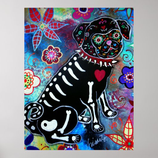 Pug Dia de los Muertos Hondenliefhebber Poster (Voorkant)