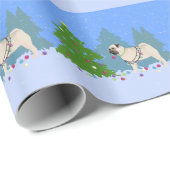 Pug die een kerstboom in het bos versiert cadeaupapier (Rol Hoek)