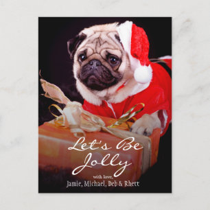 Pug die een pet van de Kerstman dragen Feestdagenkaart