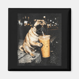 Pug die ijskoude koffie drinkt koele hond bril gra magneet