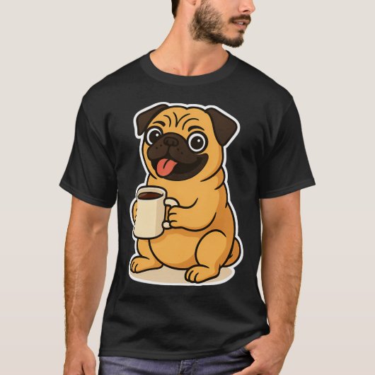 Pug die koffie drinkt t-shirt (Voorkant)