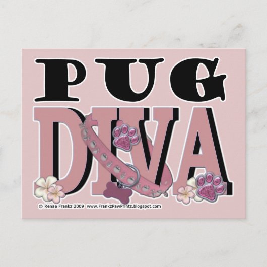 Pug DIVA Briefkaart (Voorkant)