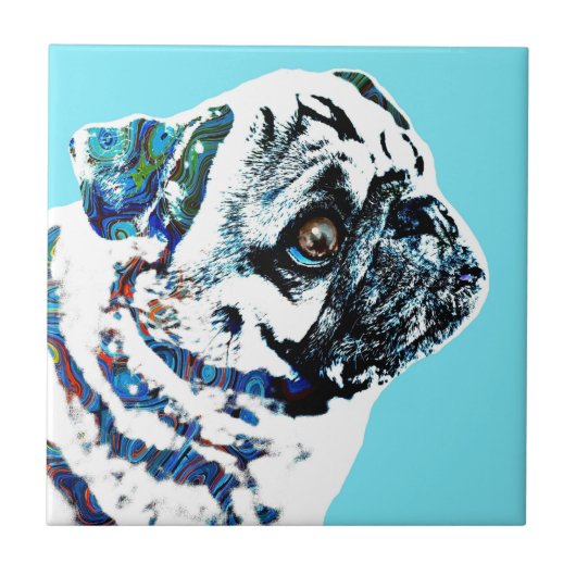 Pug Dog 166 blauwe achtergrond Tegeltje (Voorkant)
