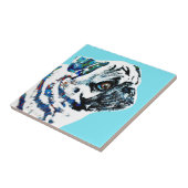 Pug Dog 166 blauwe achtergrond Tegeltje (Zijkant)