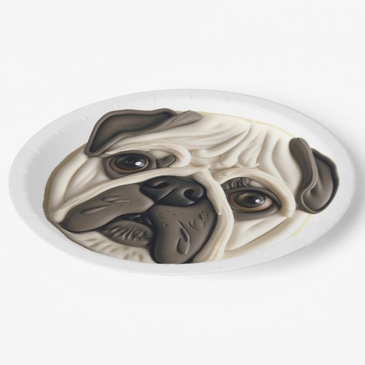 Pug Dog 3D geïnspireerd Papieren Bordje (Gekanteld)