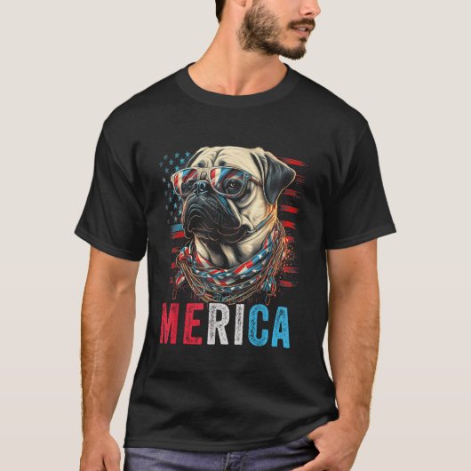 Pug Dog 4 juli Amerikaanse vlag Amerika Meri T-shirt (Voorkant)