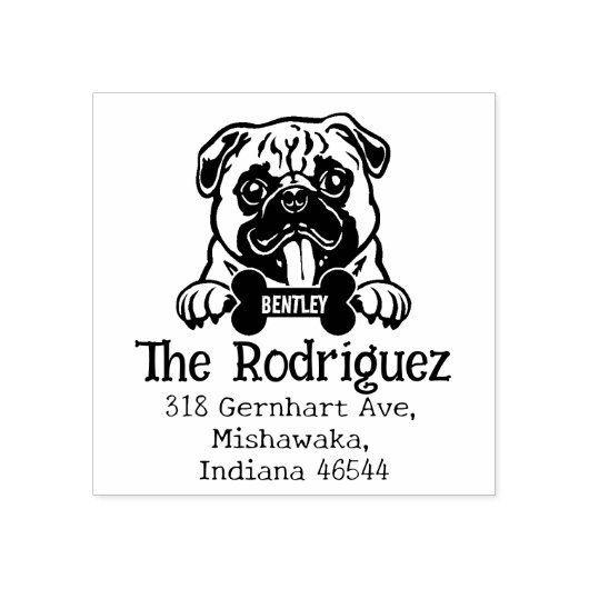 Pug Dog, Aangepast retouradres Rubberstempel (Afrduk)