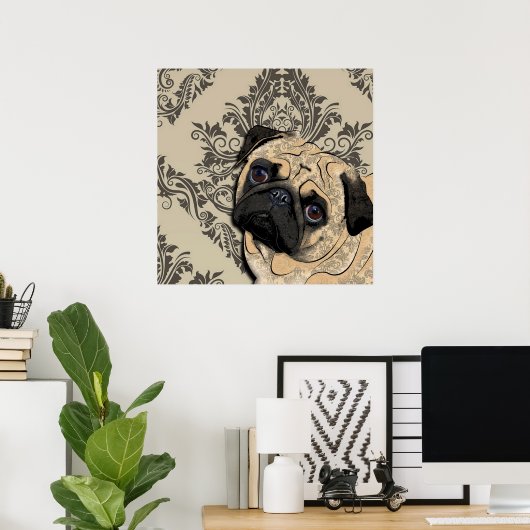Pug Dog Abstract Pet Pattern Print Poster (Thuiskantoor)