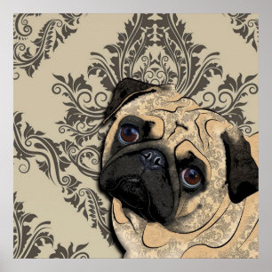 Pug Dog Abstract Pet Pattern Print Poster
