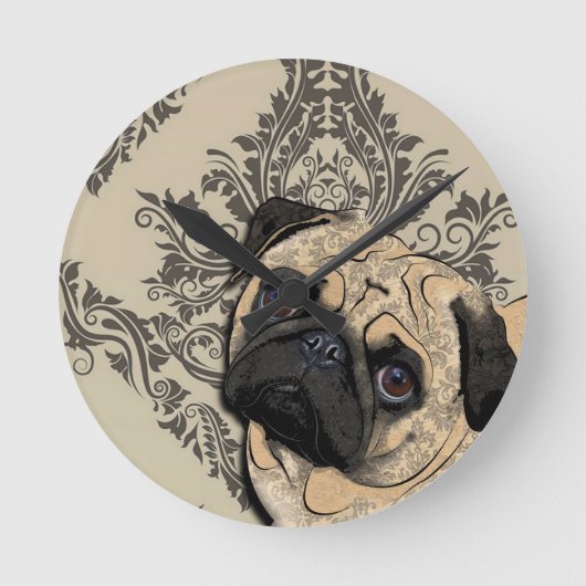 Pug Dog Abstract Pet Pattern Print Ronde Klok (Voorkant)