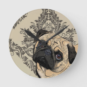 Pug Dog Abstract Pet Pattern Print Ronde Klok