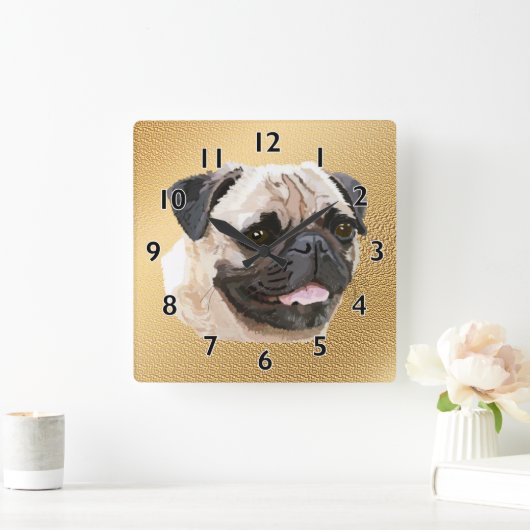 Pug Dog Art Vierkante Klok (Huis)