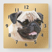 Pug Dog Art Vierkante Klok (Voorkant)