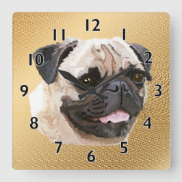 Pug Dog Art Vierkante Klok