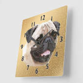 Pug Dog Art Vierkante Klok (Hoek)