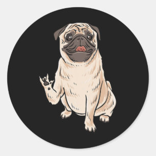 Pug Dog ASL Handgebaar Doof Gehoorverlies Awarene Ronde Sticker