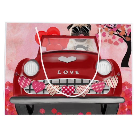Pug Dog Auto met hart Valentijns Groot Cadeauzakje (Achterkant)