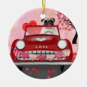 Pug Dog Auto met hart Valentijns Keramisch Ornament (Voorkant)