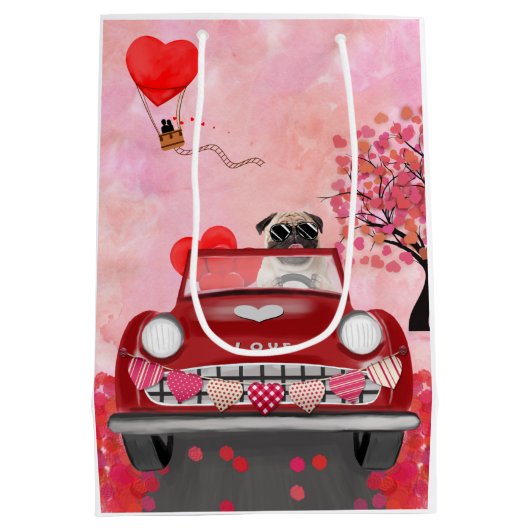 Pug Dog Auto met hart Valentijns Medium Cadeauzakje (Achterkant)