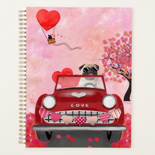 Pug Dog Auto met hart Valentijns Planner (Voorkant)