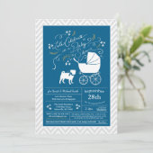 Pug Dog Baby shower Blauw voor Jongen Kaart (Staand voorkant)