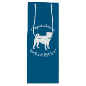 Pug Dog Baby shower Blue Puppy Boy Wijn Cadeautas (Voorkant)