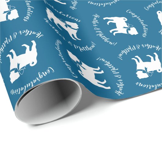 Pug Dog Baby shower Boy Blue met Bow Cadeaupapier (Rol Hoek)
