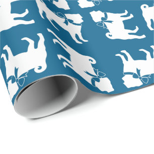 Pug Dog Baby shower Boy Blue met Bow Cadeaupapier