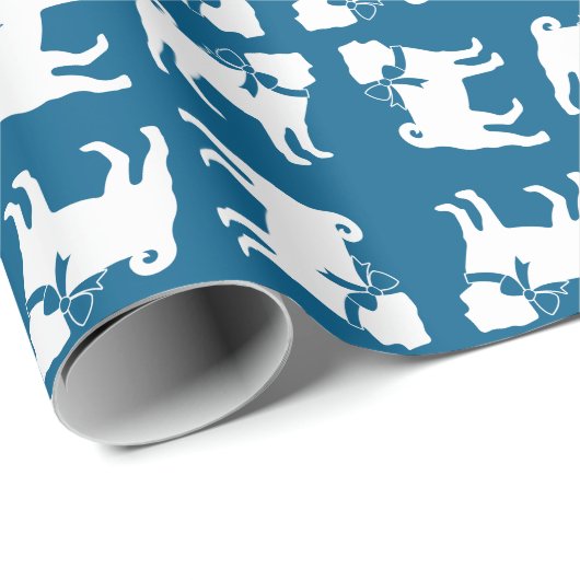 Pug Dog Baby shower Boy Blue met Bow Cadeaupapier (Rol Hoek)