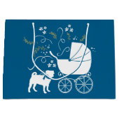 Pug Dog Baby shower Boy Blue met Bow Groot Cadeauzakje (Voorkant)