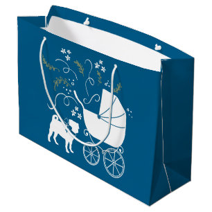 Pug Dog Baby shower Boy Blue met Bow Groot Cadeauzakje