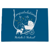 Pug Dog Baby shower Boy Blue met Bow Groot Cadeauzakje (Voorkant)