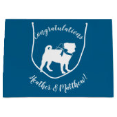 Pug Dog Baby shower Boy Blue met Bow Groot Cadeauzakje (Voorkant)