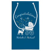 Pug Dog Baby shower Boy Blue met Bow Klein Cadeauzakje (Achterkant)