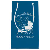 Pug Dog Baby shower Boy Blue met Bow Klein Cadeauzakje (Voorkant)